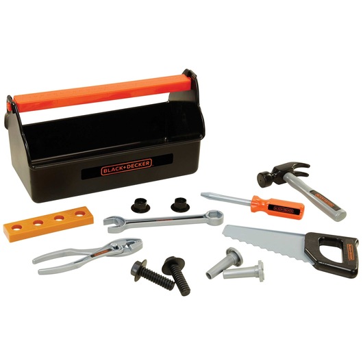 Black and decker junior tool box with 14 pieces.