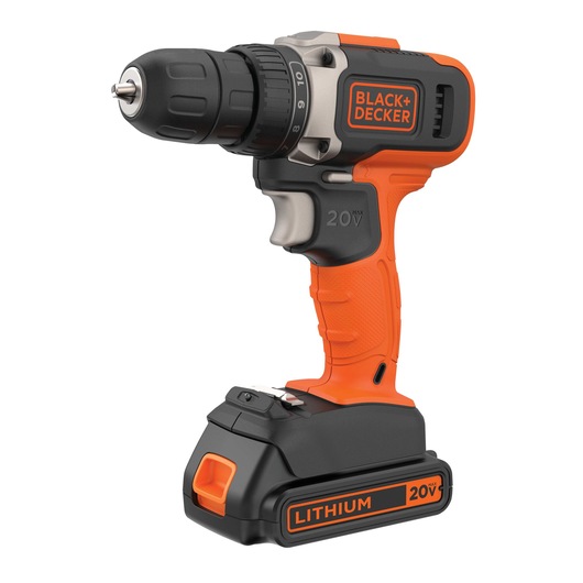 Profile of 20 Volt 2 Speed Cordless Drill Driver with 2 Batteries.