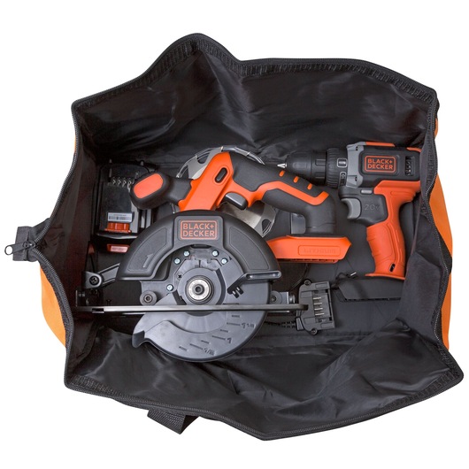 Profile of 20 volt MAX Lithium Ion Drill Driver and Circular Saw Combo Kit.