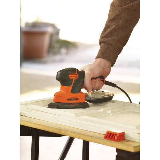 3 position grip for control and ease feature of MOUSE Detail Sander.