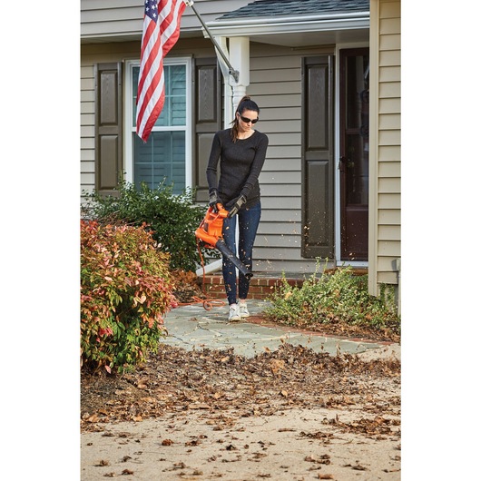 3 in 1 VAC PACK 12 AMP Leaf Blower Vacuum and Mulcher being used by a person in garden.