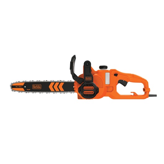 Profile of 8 ampere 14 inch electric chainsaw.