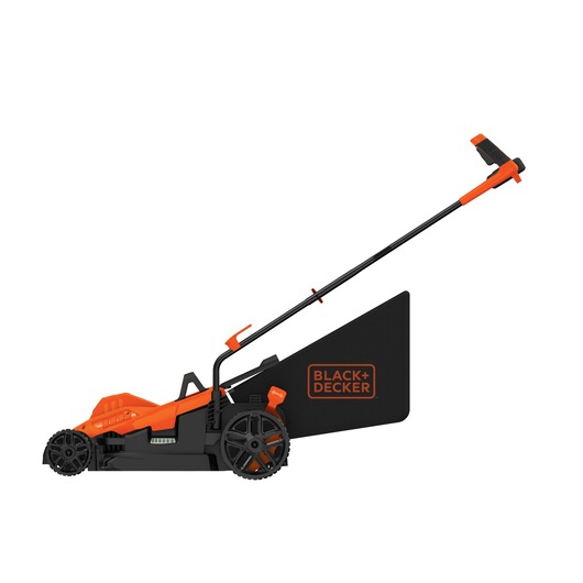 Profile of 10 ampere 15 inch electric lawn mower with comfort grip handle .