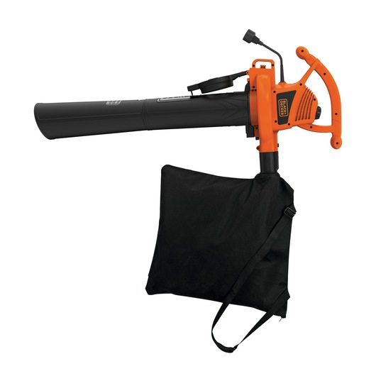 Profile of 12 Ampere blower vacuum mulcher with collection bag.