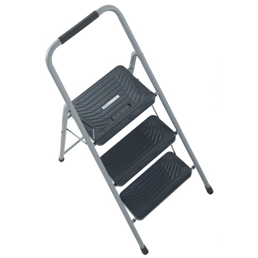 Slip resistant rubber shoes feature of steel step stool 3 step type 2 225 pound load capacity.