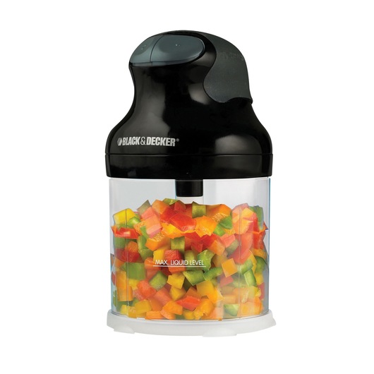 Profile of Ergo 3 Cup Chopper containing square chopped vegetables.