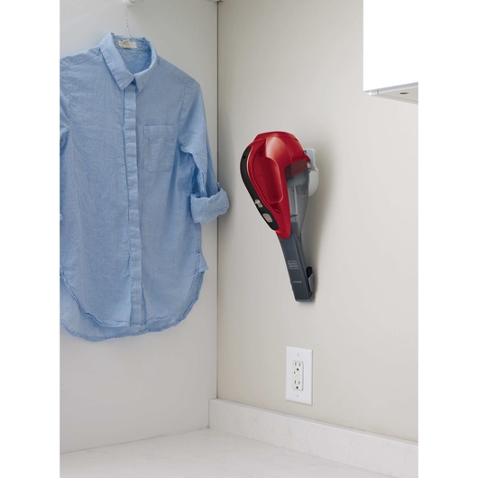 Wall mount feature of dustbuster advancedclean cordless hand vacuum.