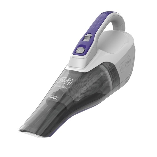 Profile of dustbuster quickclean cordless pet hand vacuum with motorized upholstery brush.