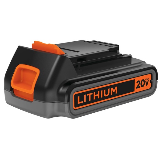 Profile of black and decker 20 volt 2 amp hour lithium battery pack.