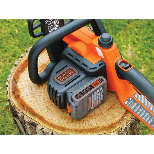 20 volt MAX lithium battery feature of 10 inch chainsaw.