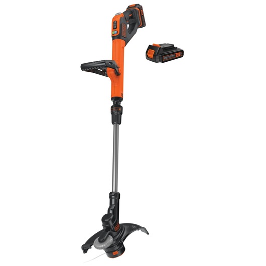 20 volt lithium easyfeed string trimmer or edger and 2 lithium ion batteries.